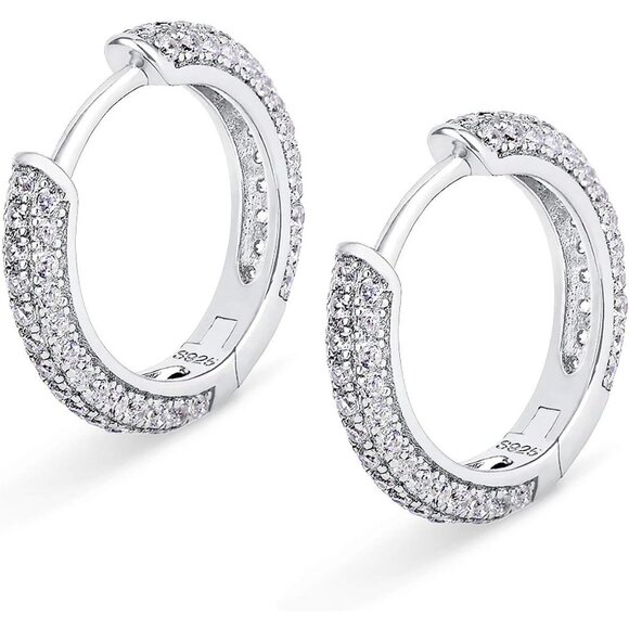 ⚡ Hoop Earrings Women 925 Sterling Silver White Gold Plated Hypoallerge - Picture 1 of 7